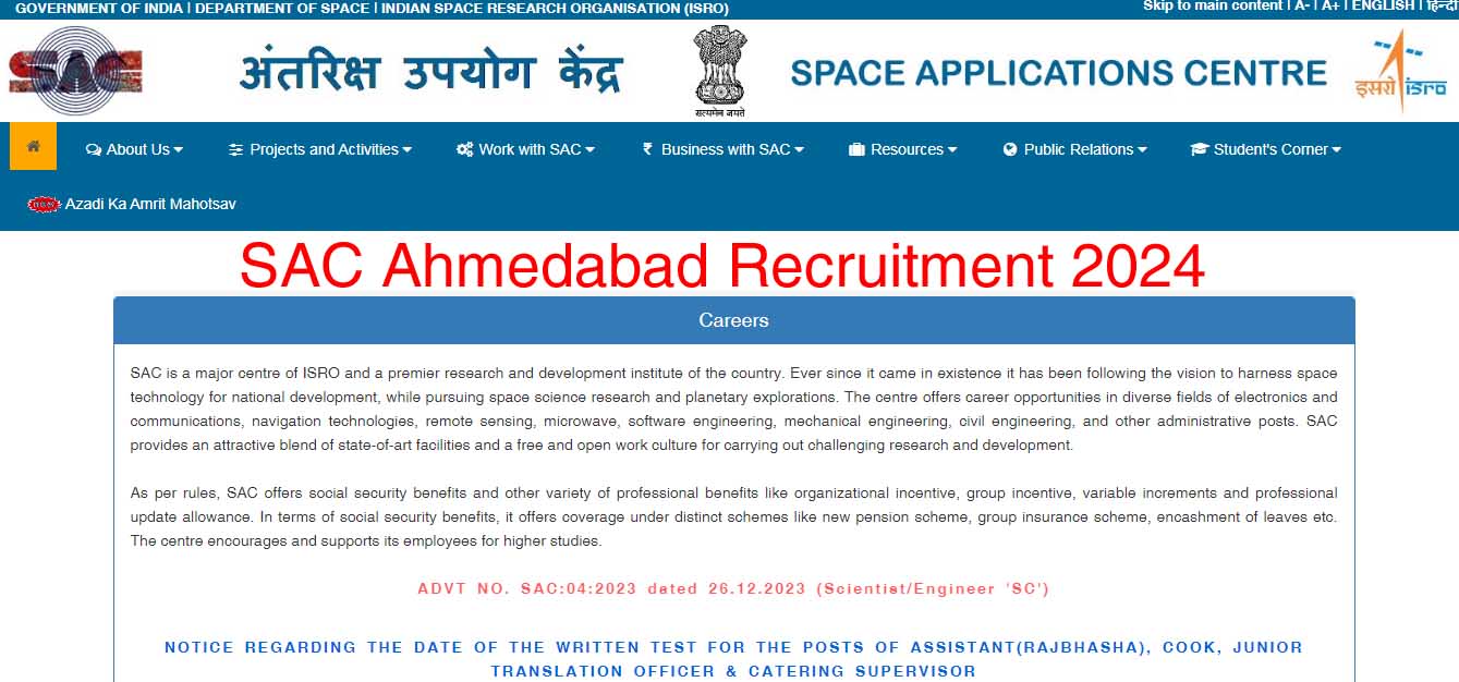 SAC Ahmedabad Recruitment 2024 
